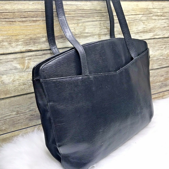 Vntg HCL Black Genuine Embossed Leather Tote Bag